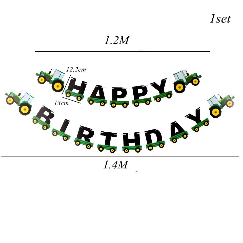 1 Set Of Farm Green Theme Engineering Car Happy Birthday Banner Tractor Party Decoration Truck Excavator Balloon Cake Topper: HB Banner B