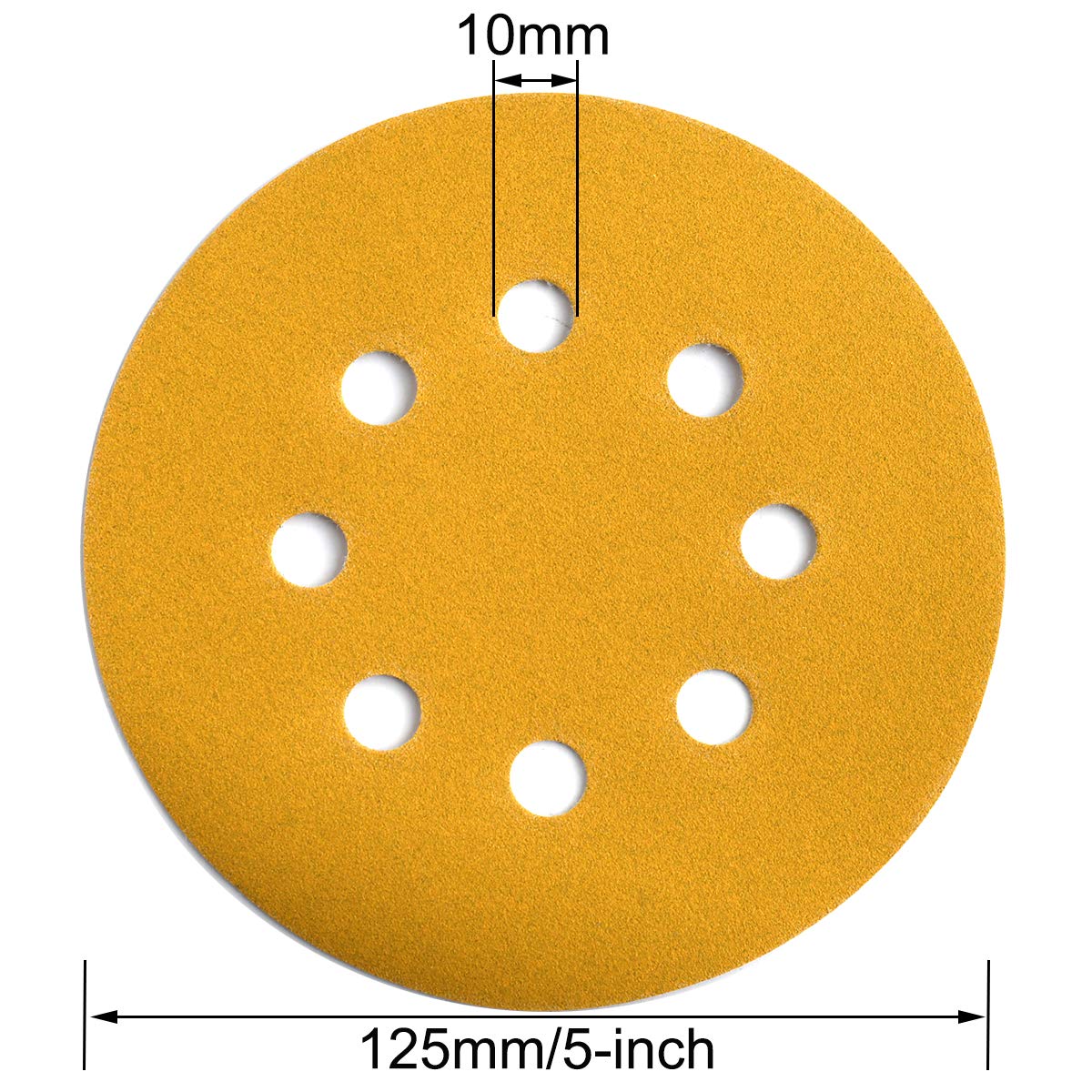 5inch 125mm 8-Hole Sanding Sheet Gold Sanding Discs Hook loop for DA Sander Dry Sand Paper for Woodworking or Automotive