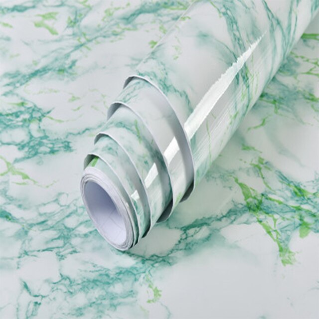 Neue Stil 1 Meter Wasserdichte Vinyl Marmor Tapeten Selbst-Klebstoff Moderne Wohnzimmer Küche Zauberstab Aufkleber DIY Raum Dekoration: hell Grün