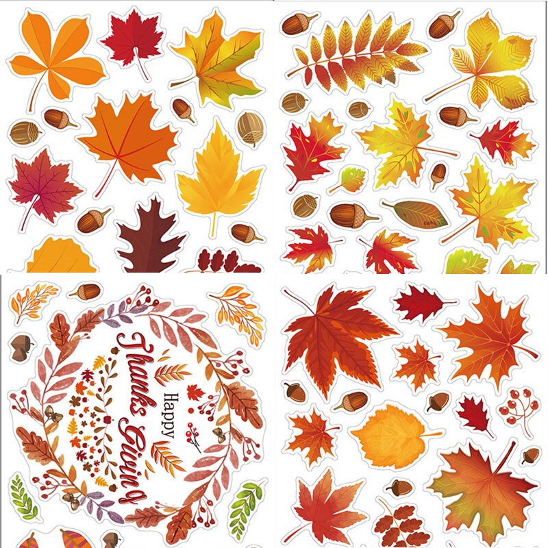Window Wall Sticker DIY Home Decor Double Side Printing No Glue Autumn Maple Leaves Wall Art PVC Sticker Decals for Glass Door