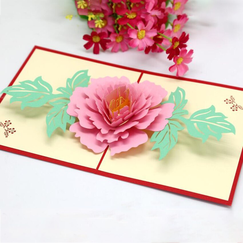 1 Set Pop-Up Teacher's Day Greeting Cards Postcard, 3D Peony Card Invitation Card With Envelope For Birthday Valentines Day: Pink