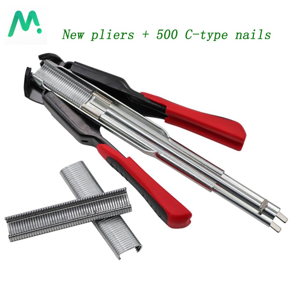 1Pc Size Assembleren Kooi Tang 500 Stuks Vaste C-Clips Nagels Kip Vogels Huisdier Kooi Installatie Tool dier Kooien Accessoires: 1 plier 500 nails
