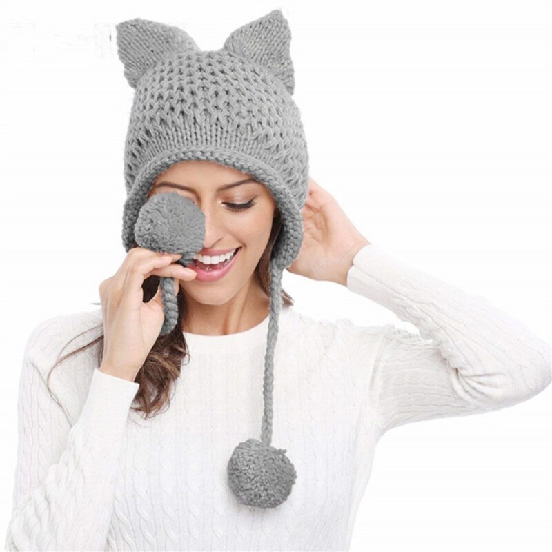 帽子 LOOP YARN SHAGGY CAT EAR KNIT CAP GRAY ࣪⊹ fuzzy cat ear beanie ⊹ ࣪ ˖ easy crochet tutorial