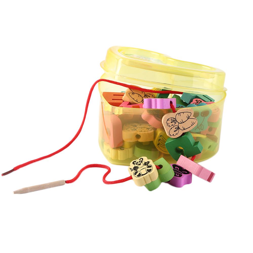 54 Stuks Kleurrijke Houten Veter Kralen Dieren Blokken Hart-Vorm Doos Threading Educatief Speelgoed Voor Kinderen