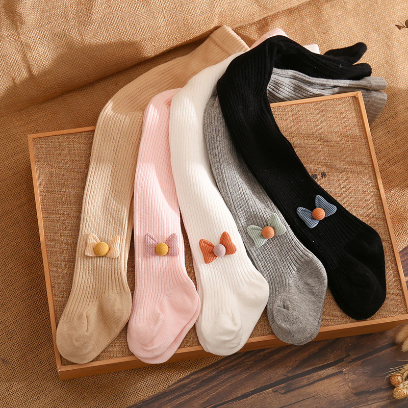 4 Kleuren Baby Meisjes Panty Panty Strik Geribbelde Hoge Taille Leggings Broek Broek 6-24 Maanden