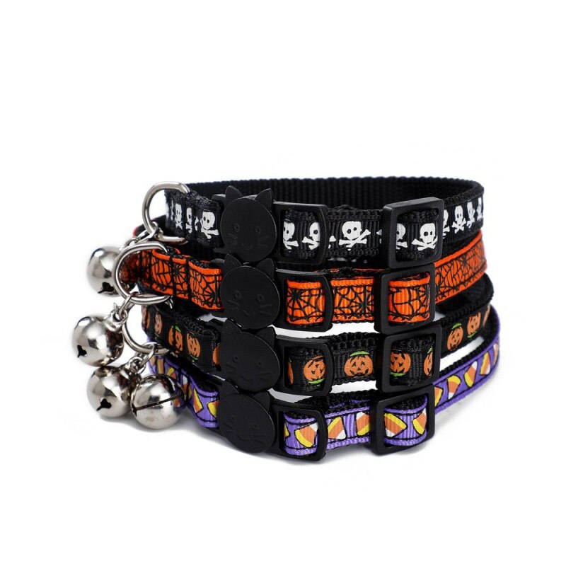 Huisdier Kraag Nylon Verstelbare Kraag Met Bell Halloween Pompoen Schedel Spider Kraag Voor Kat Hond Dier Hals Decoratie Benodigdheden #