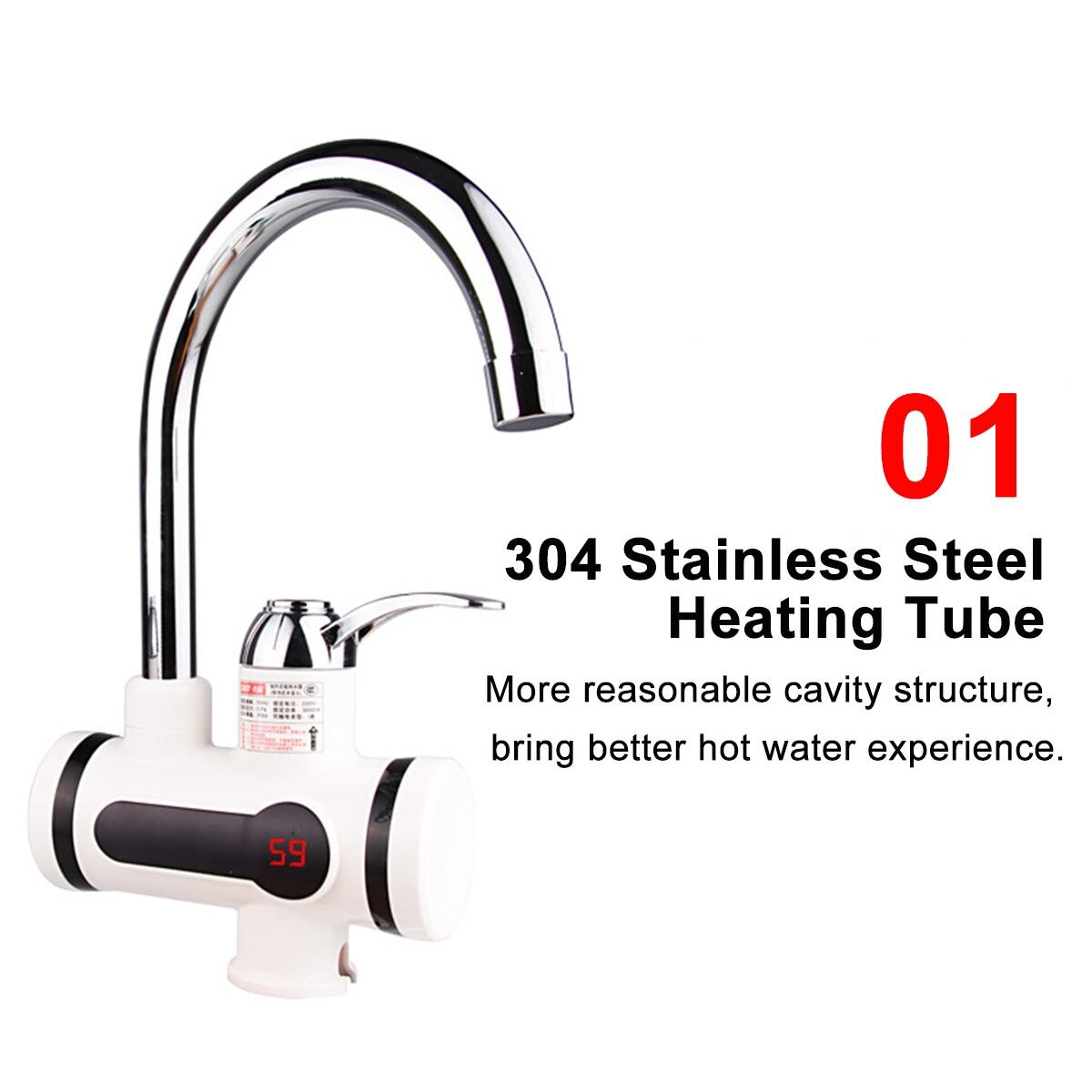 3000W Temperature Display Instant Water Tap Tankless Electric Faucet Kitchen Instant Faucet Water Heater Water Heating