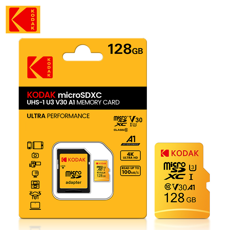 Oryginalna karta pamięci Kodak Micro SD 128 GB klasy 10 Karta pamięci 64 GB Karta pamięci 256 GB 32 GB V30 U3 do rejestratora jazdy: 128 gb