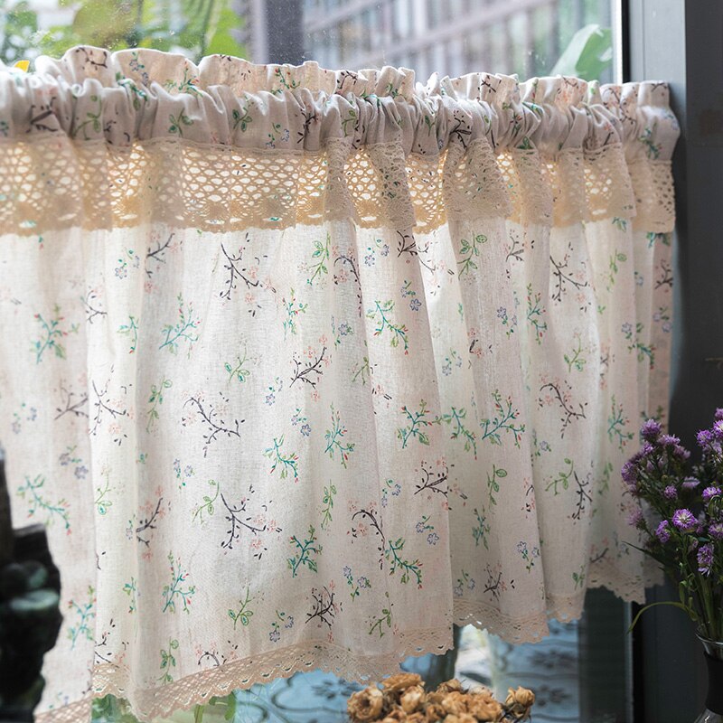 Cuisine courte en coton et lin de Style américain rustique avec rideau en dentelle