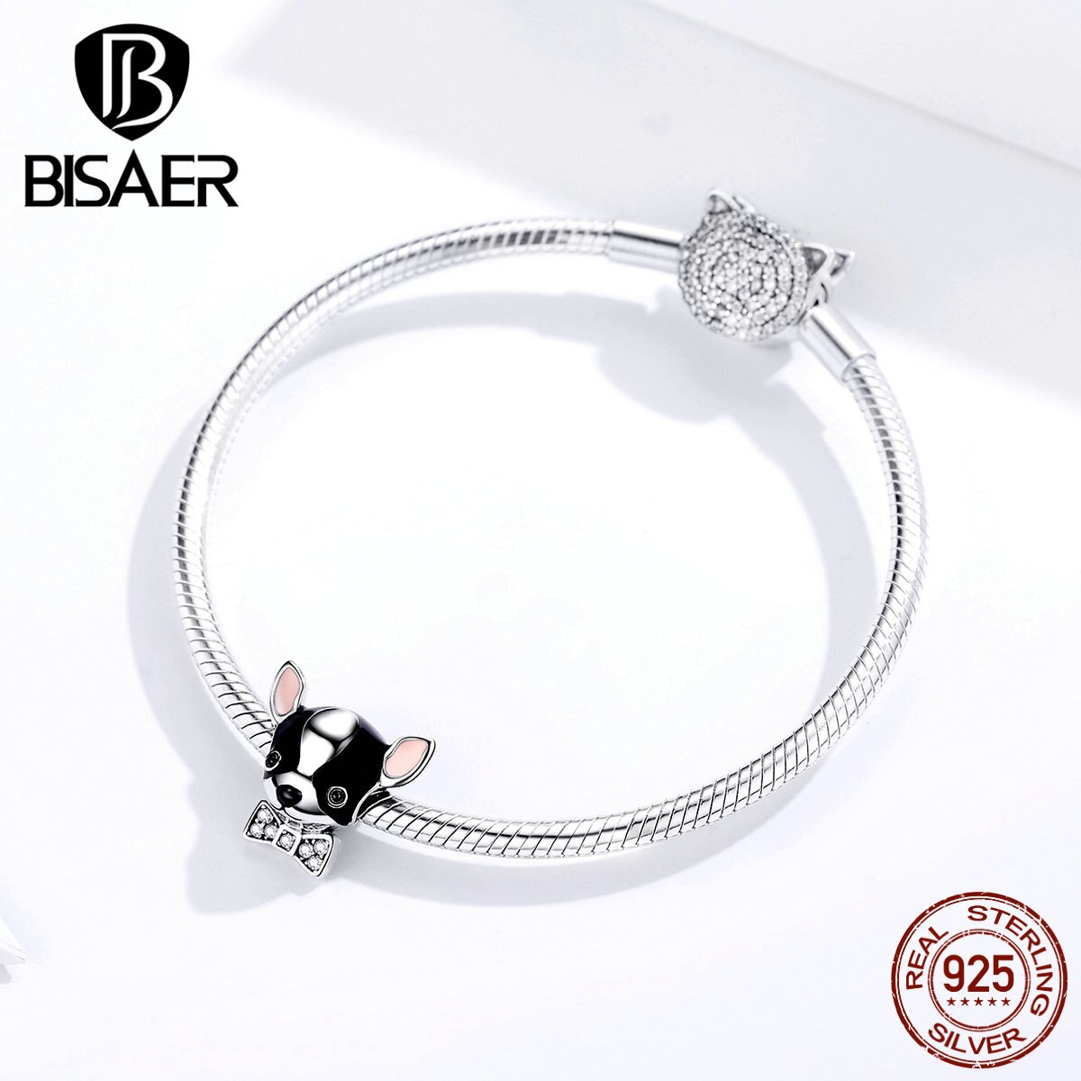 Dog Charms BISAER 925 Sterling Silver Black White Enamel Chihuahua Beads Charms fit for Bracelets Silver 925 Original Jewelry