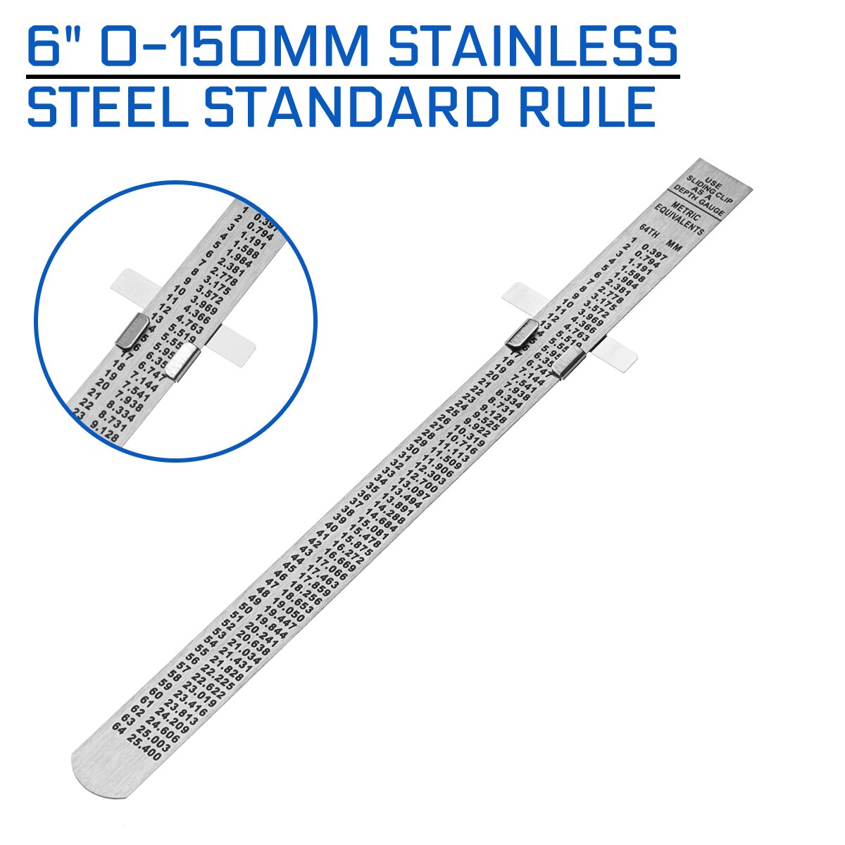 6 &quot; 0-150mm standardmätare i rostfritt stål djup längdmätare skala märkning mätverktyg med avtagbar klämma lätt att använda/bära