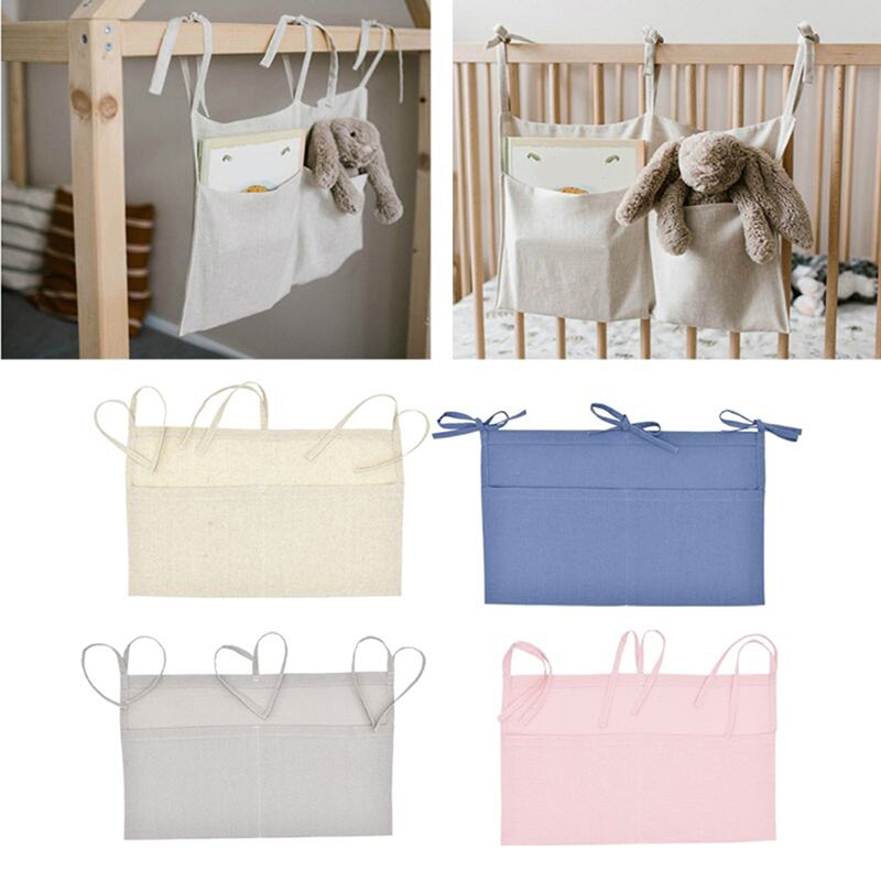 Baby Bed Hanging Storage Bags Cotton Newborn Crib Organizer Toy Diaper Pocket For Crib Nappy Store Bags Bedding Set Accessories