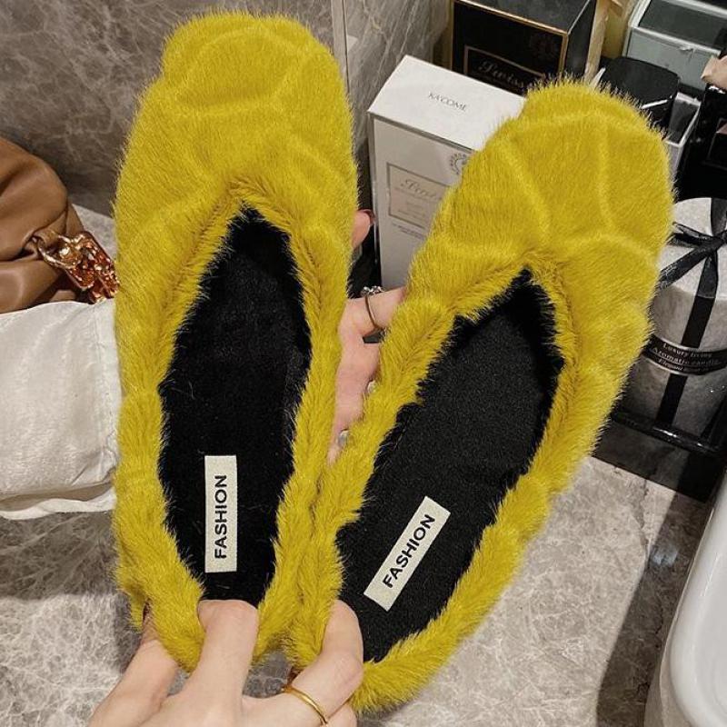 Loafers bont dames sneakers herfst dames winter schoenen ondiepe mond all-match damesschoenen vierkante neus instappers