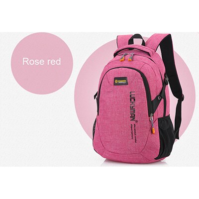 Unisex skoletaske vandtæt nylon mærke skoletaske kvinder rygsæk polyester taske skuldertasker computer packsack: Rosenrød