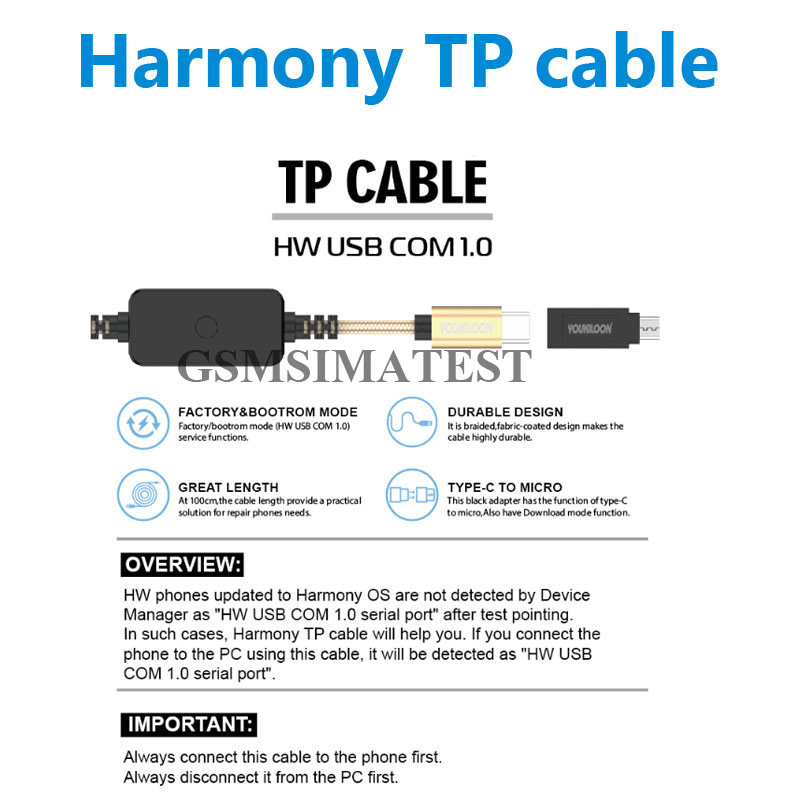 GSMSIMATEST – câble d&#39;harmonie Tp pour Huawei