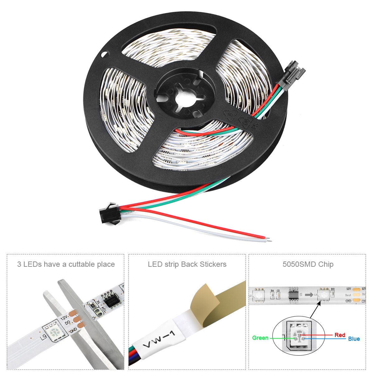 Tuya Smart Life LED Strip 12V WiFi Music Control WS2811 Neon RGBIC LED Light Tape Room Decor lavora con Alexa Google Home