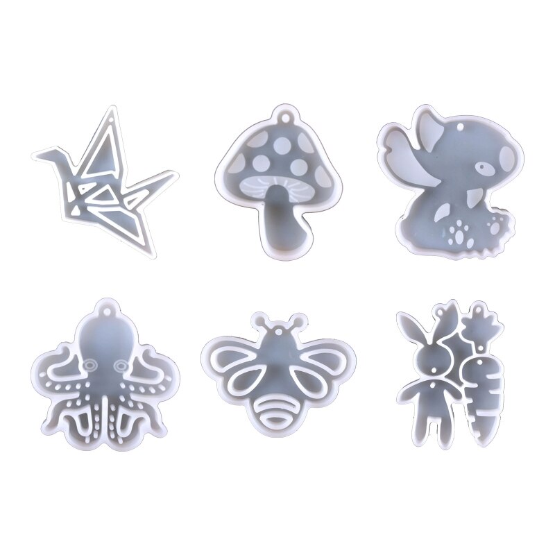 Easter Keychain Epoxy Resin Mold Rabbit Carrot Mushroom Bee Octopus Pendant Silicone Mould DIY Crafts Jewelry Casting Tools