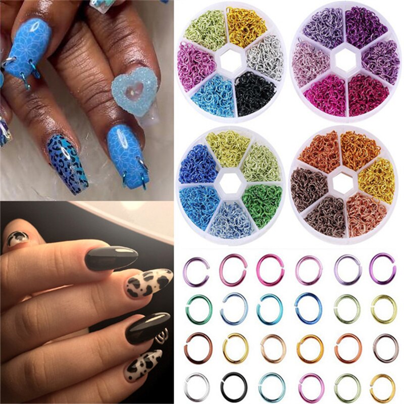 Bague en métal pour ongles, alliage d&#39;aluminium 3D, décorations Nail Art, décor de Piercing, mélange de couleurs, bijoux
