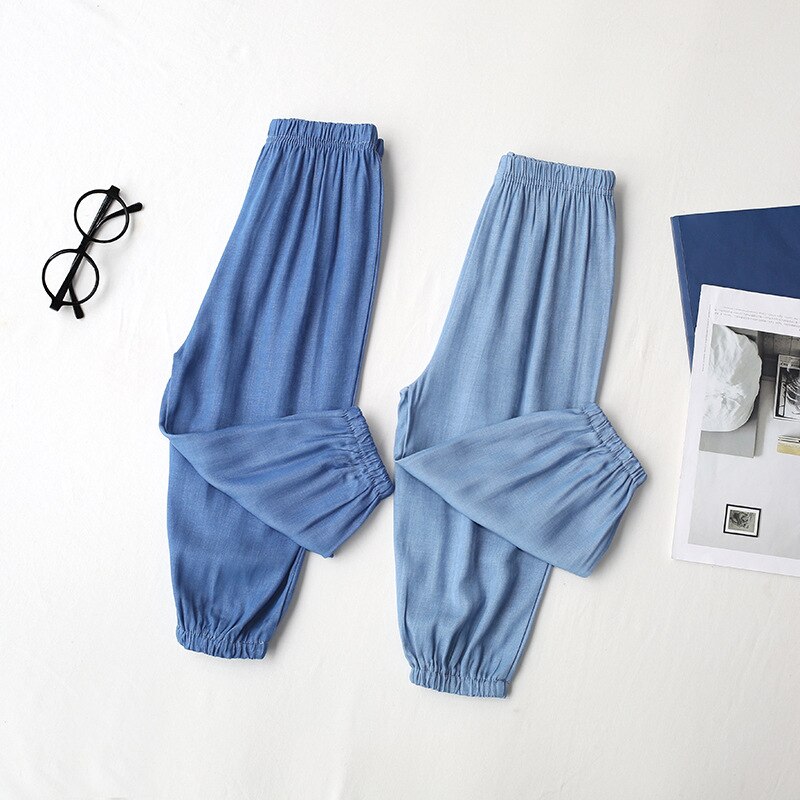 Pantaloni larghi per bambini estivi ragazzi e ragazze pantaloni in cotone blu pantaloni antizanzare per bambini