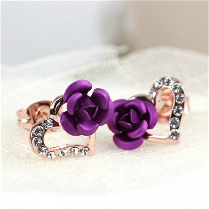 Rode Roos Oorbellen Strass Bloem Oorbellen Herfst En Winter Wilde Lange Tassel Earring Voor Vrouwen Bruiloft Sieraden Accessoires: Purple rose