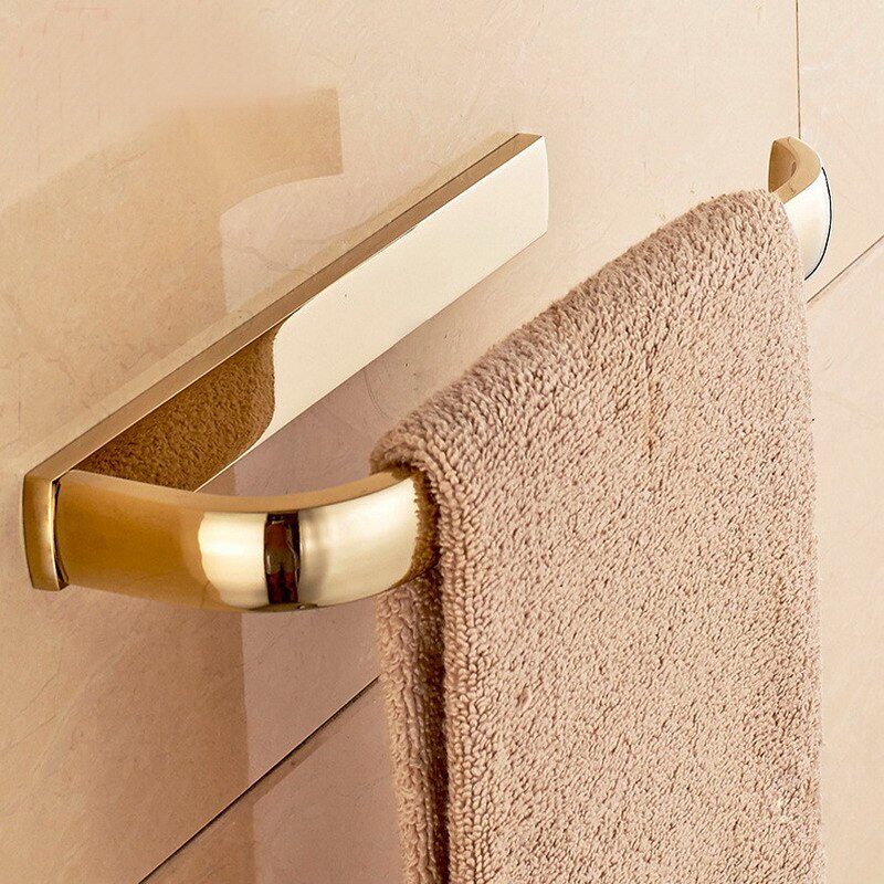 Luxe Goud Kleur Messing Vierkante Badkamer Accessoires Handdoek Plank Houder Toiletrolhouder Wall Mounted Bad Hardware Sets: Towel Ring