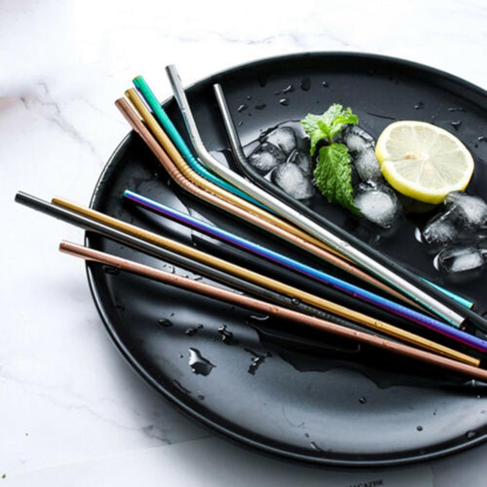 Colorful Drinking Straw Reusable 304 Stainless Steel Metal Straw Sturdy Bent Straight Drinks Straw