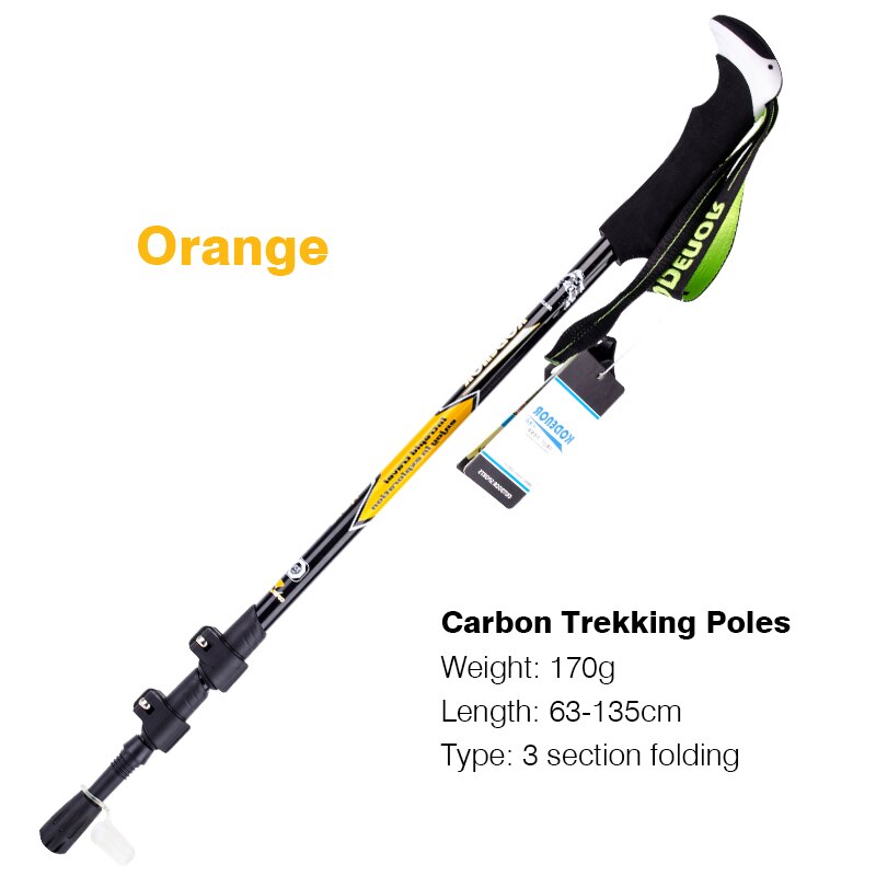 Catzer Outdoor 195g Trekking Pole Carbon Fiber Telescopic Folding Outer 3 Section Walking Stick for Hiking Camping Climbing: Orange