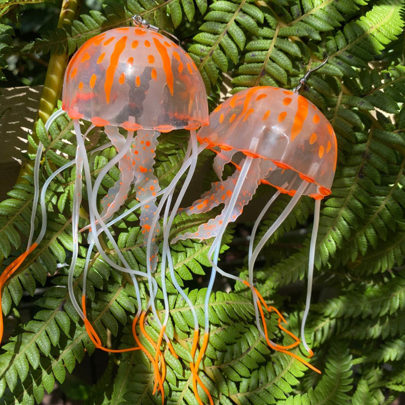 Kwallen Earring Festival Mermaid Sieraden Carnaval Neon Ultraviolet Glow Oceaan Kwallen Octopus Onderwater Mariene Leven Sieraden: Orange