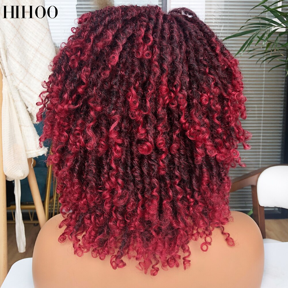 Hihoo Dreadlock Curly Wig Soft Short Synthetic Natural Hair Wigs With Bangs For Black Women Ombre Crochet Twist Hair Wigs 14''