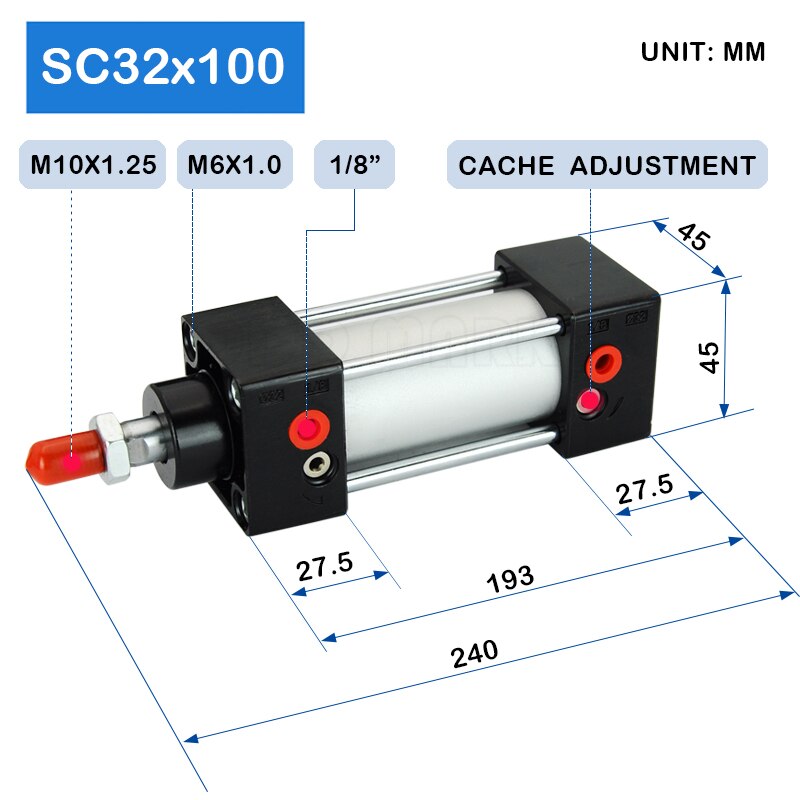 SC32X100 32Mm Boring 100Mm Slag Pneumatische Soorten Power Druk Zuiger Gecomprimeerd Telescopische Air Cilinder