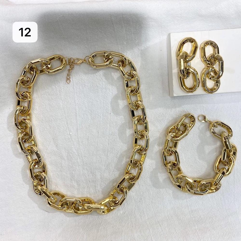 Dames retro gouden dikke kettingset van 3 #39 hiphop punk straatstijl sieraden korte ketting: 12