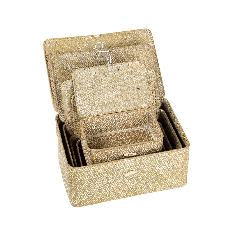 Rectangular Weaved Storage Box with Lid Rattan Storage Baskets Home Bathroom Sundries Laundry Toys Clothes Storage Organizer