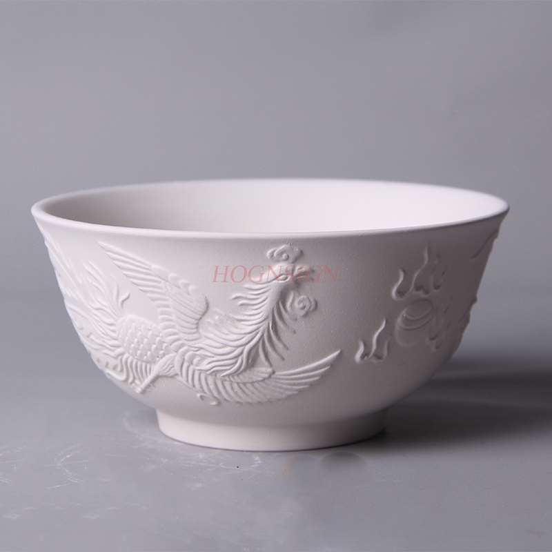 schlicht Carving Longfeng Schüssel Schule Keramik Carving Keramik Hohe Weiß Schlamm halb-fertig Farbe Glasur