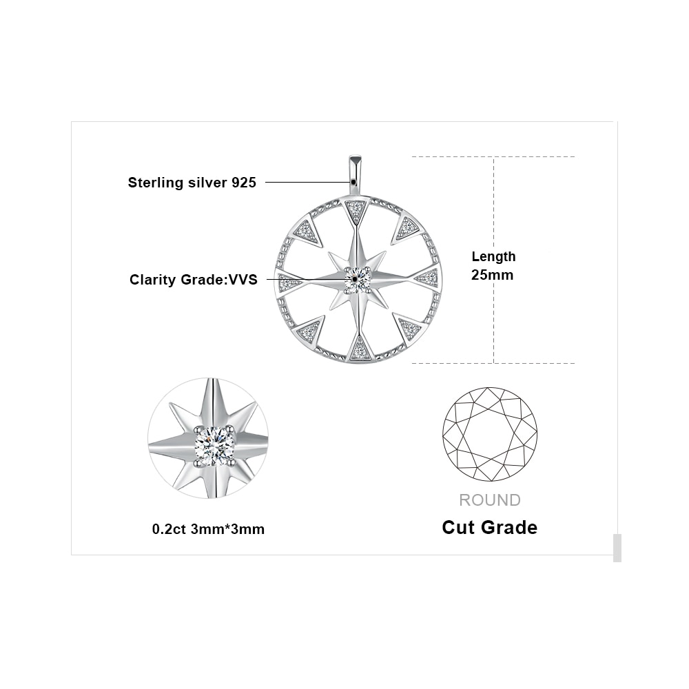 JewelryPalace Milgrain taglio Moneta Nord stella Pendente Della Collana Senza Catena 925 Ciondolo in Argento sterlina Gioelleria Raffinata E Alla Moda Che Fanno