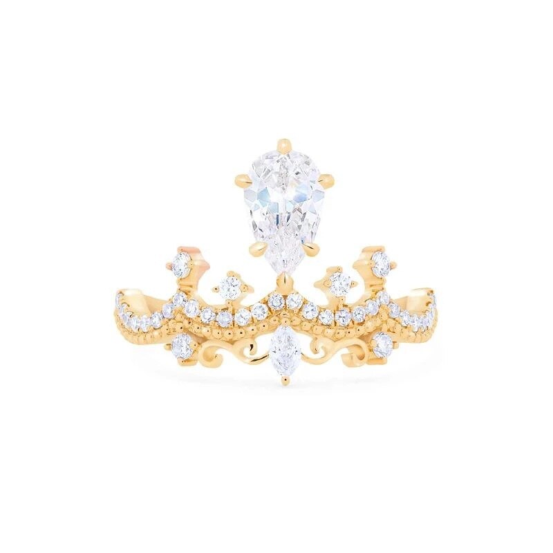 Niedliche Weibliche Weiß Kristall Stein Ring Rose Gold Silber Farbe Öffnen Engagement Ring Jahrgang Königin Krone Hochzeit Ringe Für Frauen: Gold