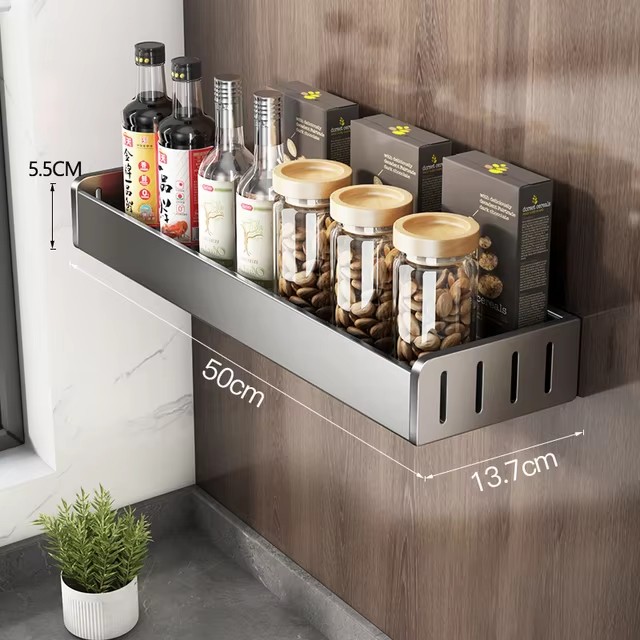 Wall Mounted Kitchen Spice Storage Seasoning Bottle Storage Rack Kitchen Storage Wall Shelf Organizers Hanging Hook Rack: light yellow