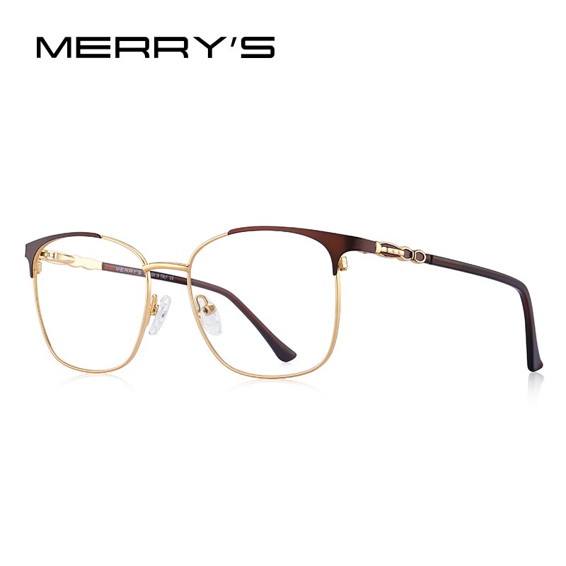 Merrys armação feminina de olho de gato, óculos de grau feminino da moda, retrô, com prescrição para miopia s2114: C05 Brown Gold
