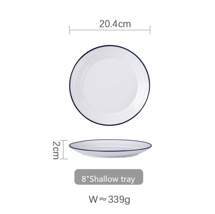 White screw Thread Dinner Plate Ceramic Kitchen Plate Tableware Set Food Dishes Rice Salad Noodles Bowl Soup Bowl 1pc: 8inch Shallow tray