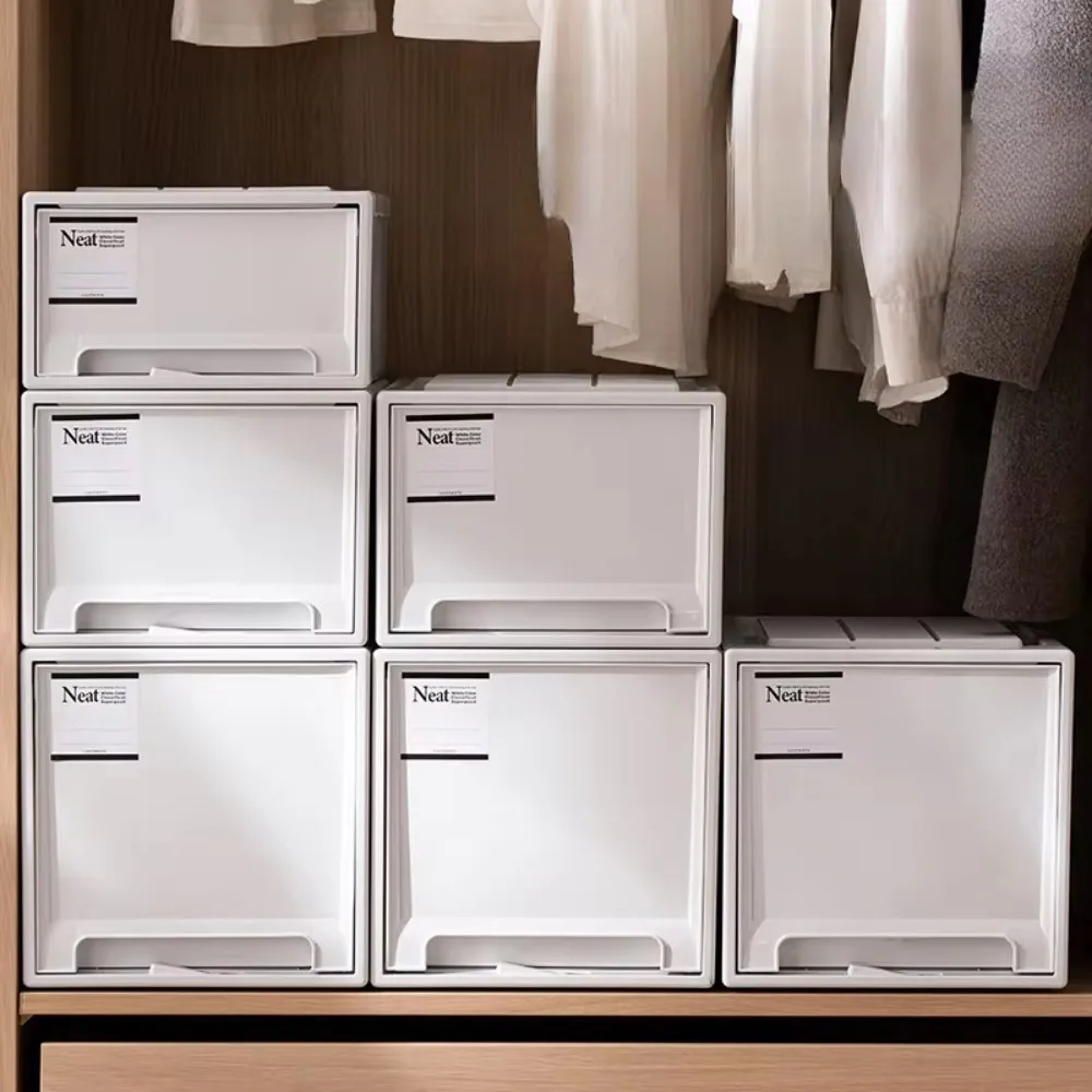 Kleiderschrank-Aufbewahrungsbox, transparente Nachttisch-Kleiderbox mit Deckel, Haushaltsverdickung, Schubladen-Stil, stapelbarer Behälter zum Organisieren