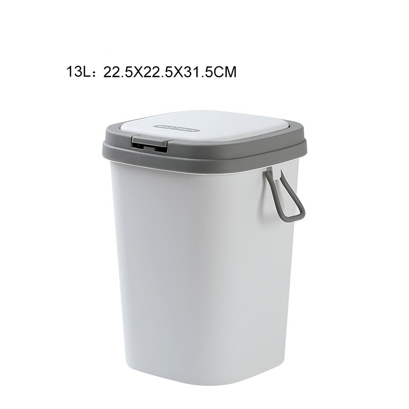 1Pc Nordic Druk Deksel Prullenbak Huishouden Woonkamer Badkamer Afval Bin Kantoor Vuilnis Houder: Gray 13L