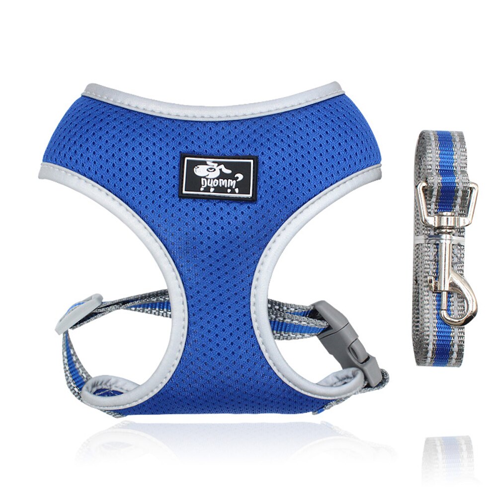 Soft Mesh Dog Harness and Lead Set Breathable Reflective Walking Vest Dog Accessories for Small Dogs Dog Leash Yorkshire Terrier: Blue / XS