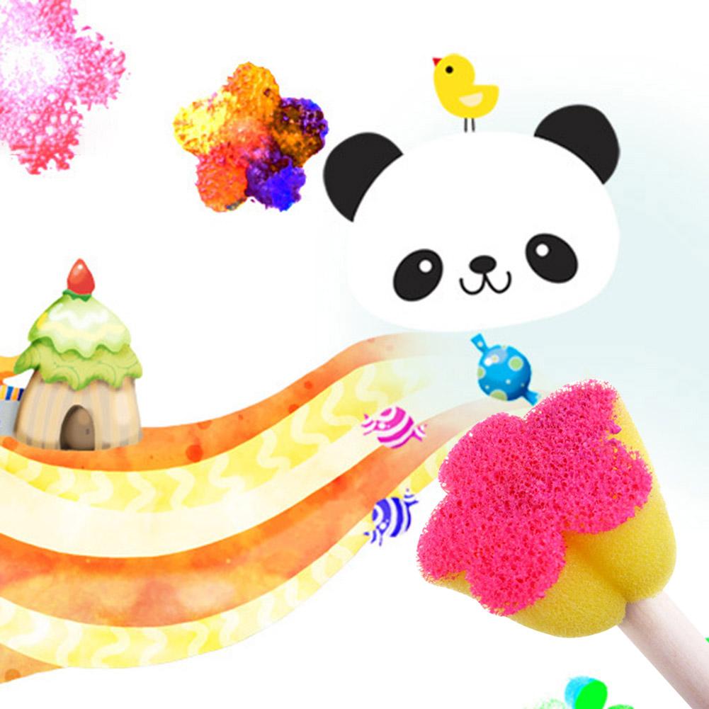 Herramienta de pintura artesanal para niños, Mini cepillo de esponja de Color, sello de bolsa Opp, embalaje, esponja colorida, mango de madera hecho a mano por bebé, 5 uds.