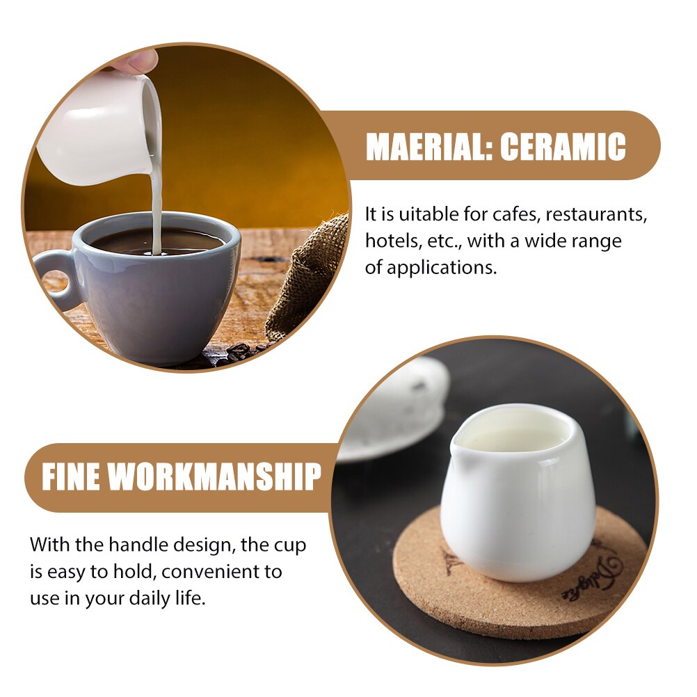 4Pcs Coffee Syrup Dispenser Ceramic Creamer Container Pot with Handle (White)