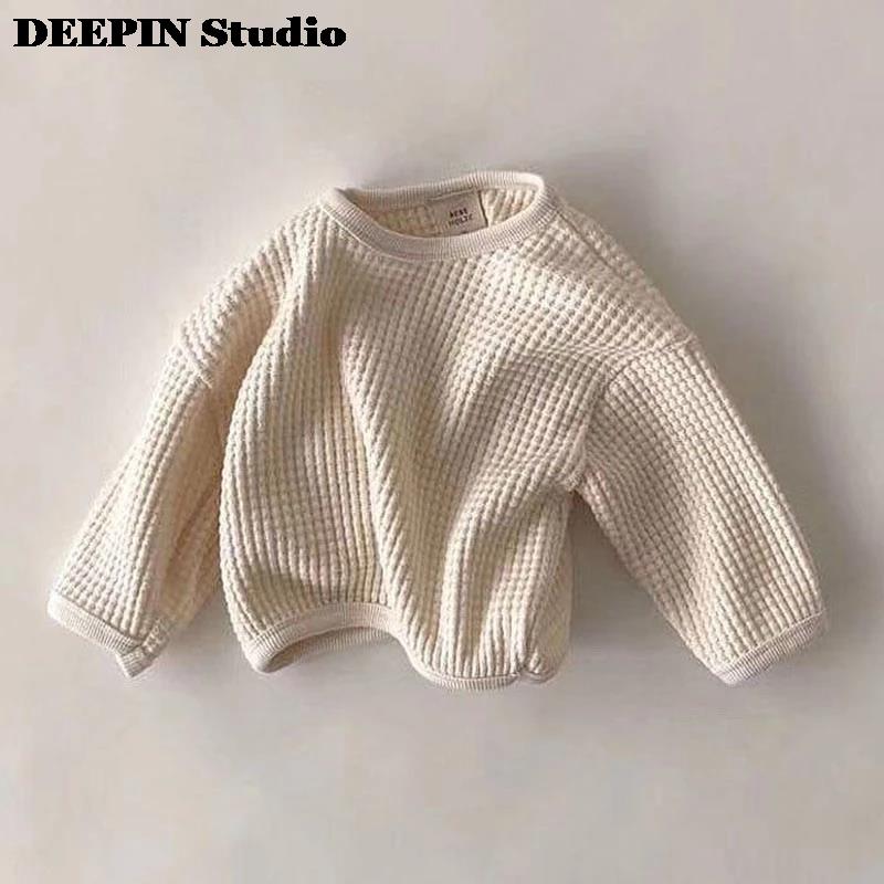 Deepin studio primavera 2022 novo bebê camisas waffle criança meninos workwear topos de conforto curto tecido roupas da menina casual wear 6m-24m