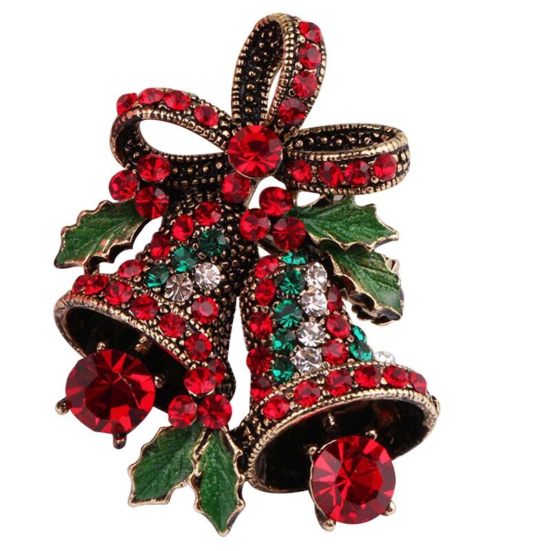 Rhinestone Crystal Strik Dubbele Klokken Broches Voor Kerst Ornamenten Pak Hijab Pins Creatieve: GD