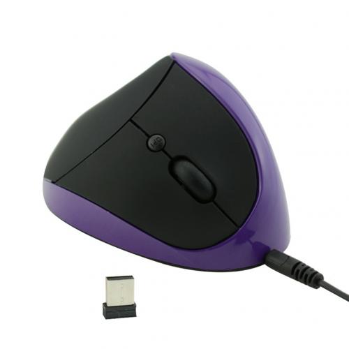 Ergonomische oplaadbare 2.4g draadloze/bedrade 6- toetsen optische verticale muis muizen computermuis: Paarse bedrade muis