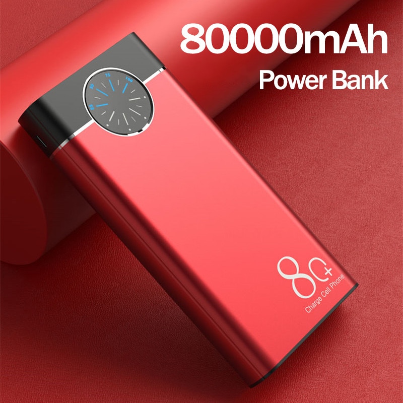 80000Mah Power Bank Draagbare Telefoon Oplader Grote Capaciteit Lcd Digitale Display Led Outdoor Reizen Voor Smartphones Horloge Powerbank