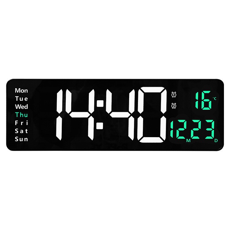 Große Elektronische Wanduhr Fernbedienung Temp Datum Energie aus Speicher Tisch Uhr Zauberstab Dual Alarme Digital LED uhren: Grün Temp Datum