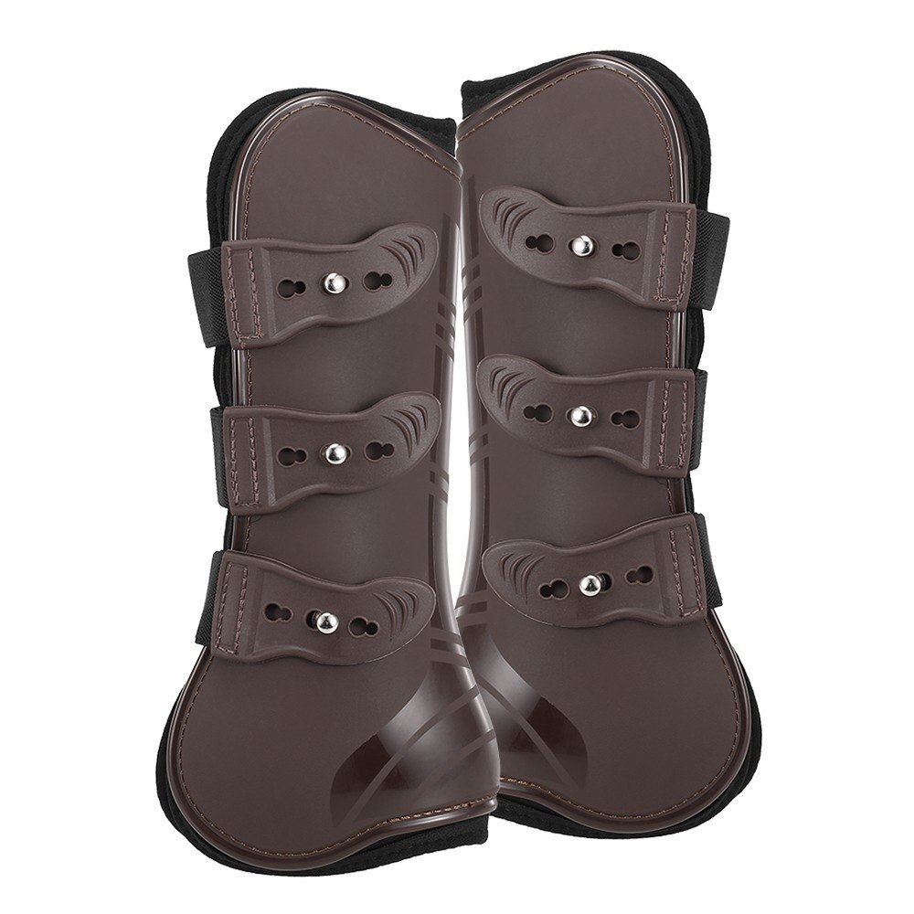 2 PCS Adjustable Horse Leg Boots Equine Front Leg Guard Equestrian Tendon Protection Neoprene Horse Hock Brace: BROWN-Front