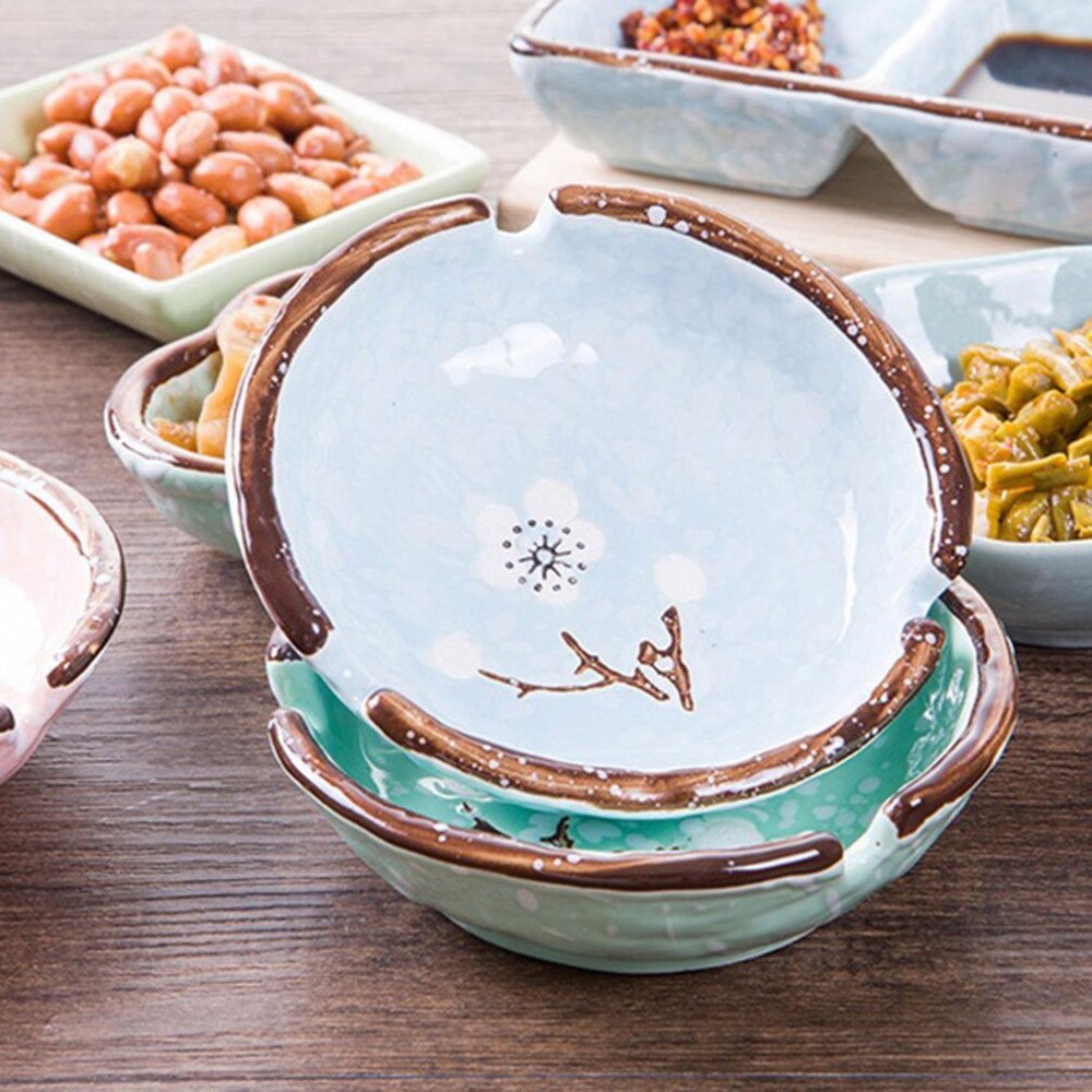 Japanese-Style 3 Colors Snowflake Glaze Hexagonal Circular Ceramic Plum-Shaped Ceramic Dish Sauce Dish Kitchen Supplies